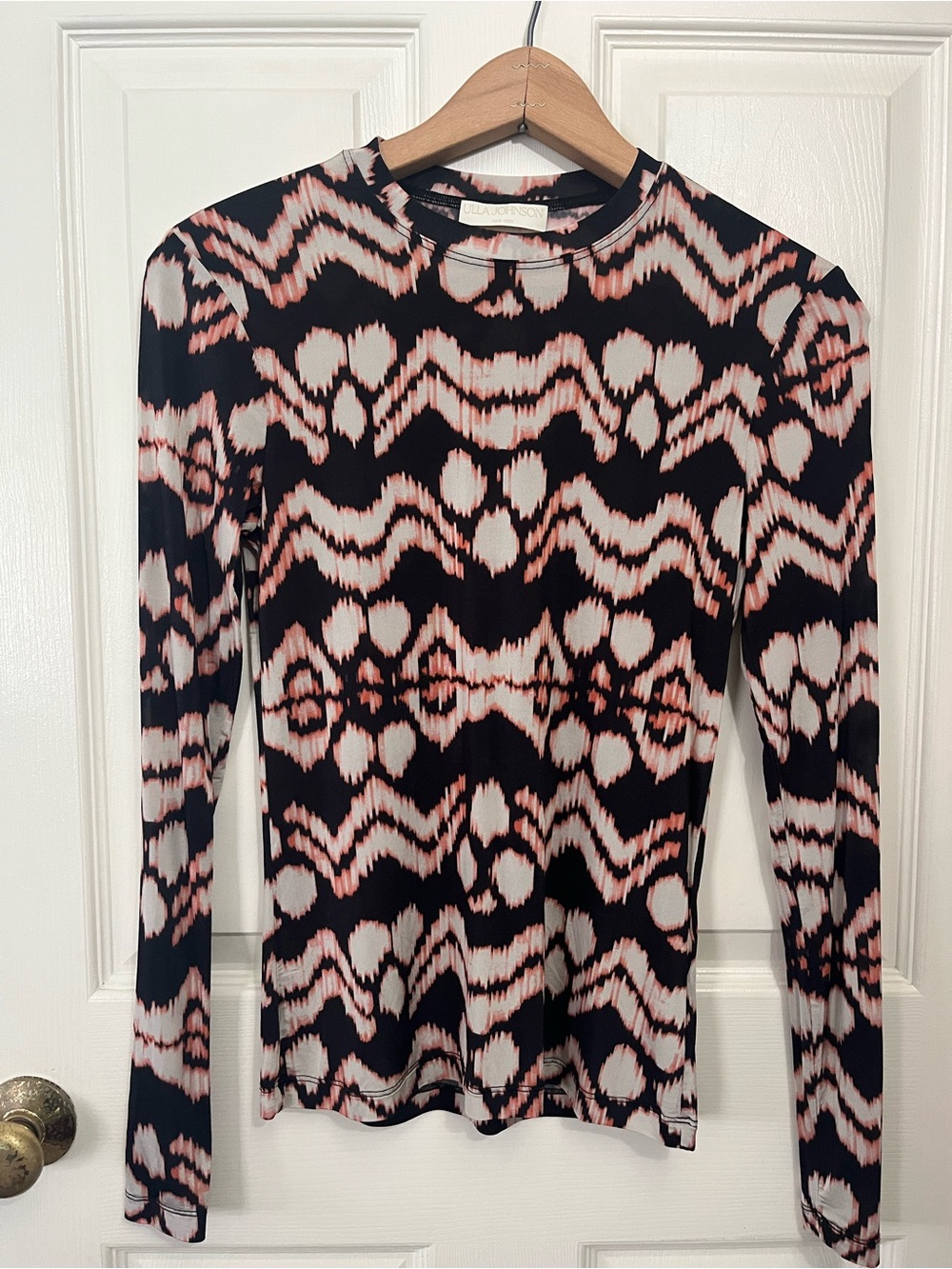 Ulla Johnson Eve Long Sleeve Top Obsidian Print Size P/XS
